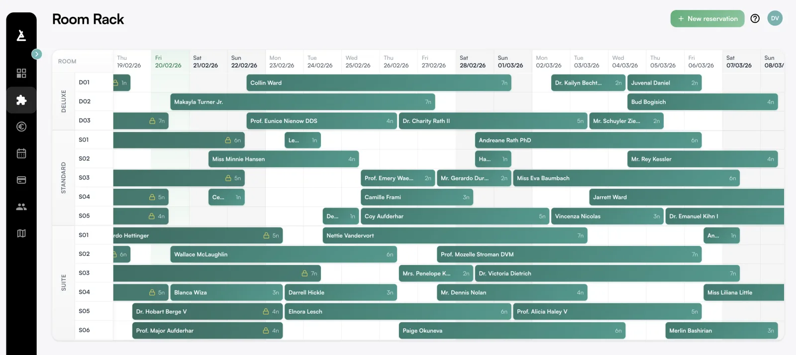 Room rack calendar view