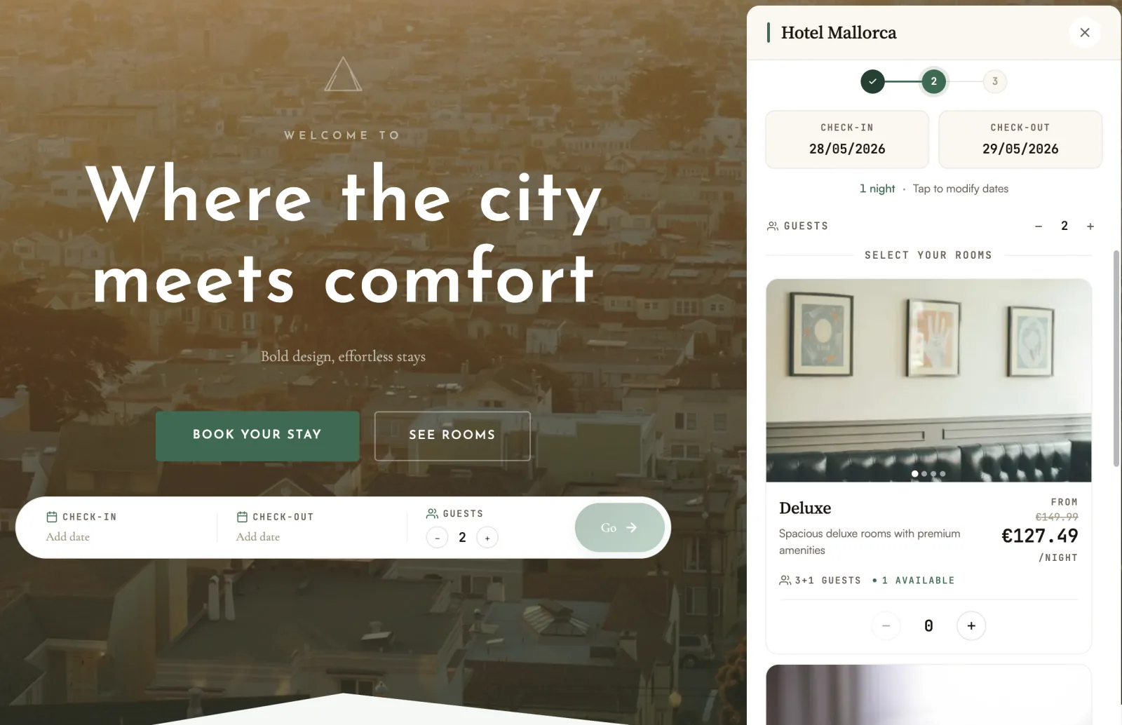Direct booking widget preview